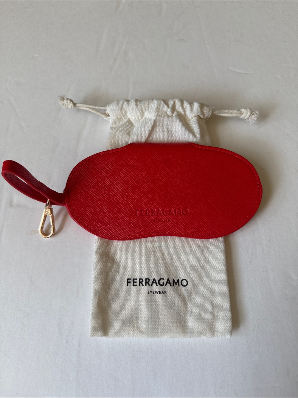 NEW!!!Salvatore Ferragamo Red Saffiano Leather Eyewear Pouch with Gold Clip